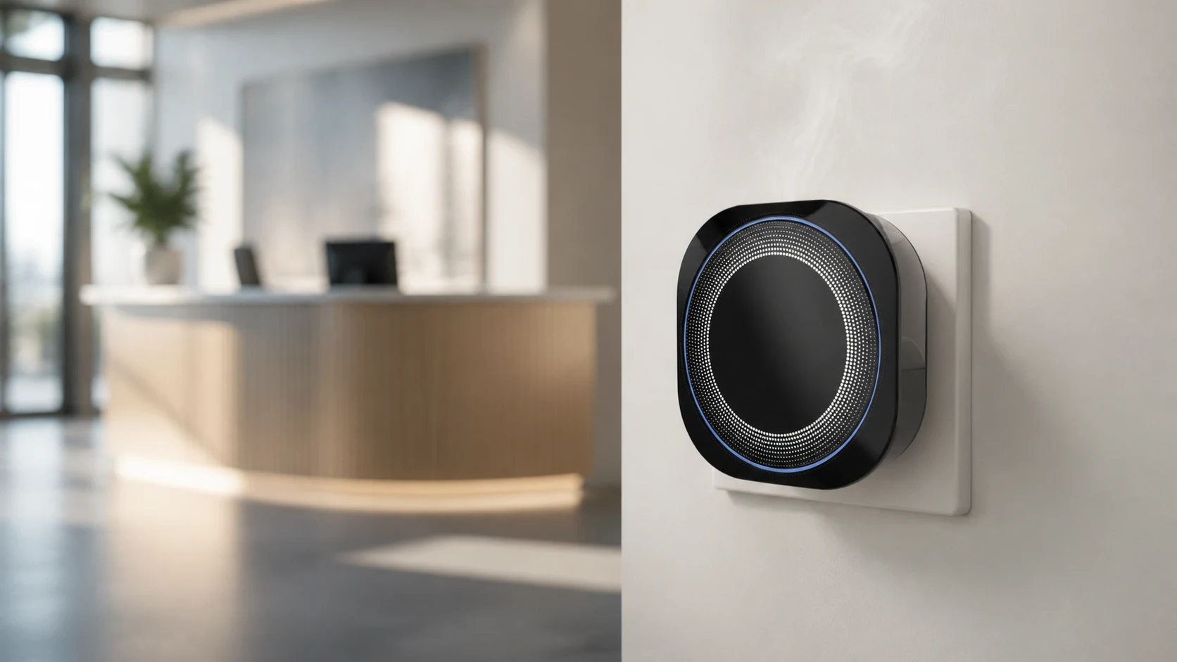 SW01 plug-in scent diffuser installed in a modern office reception