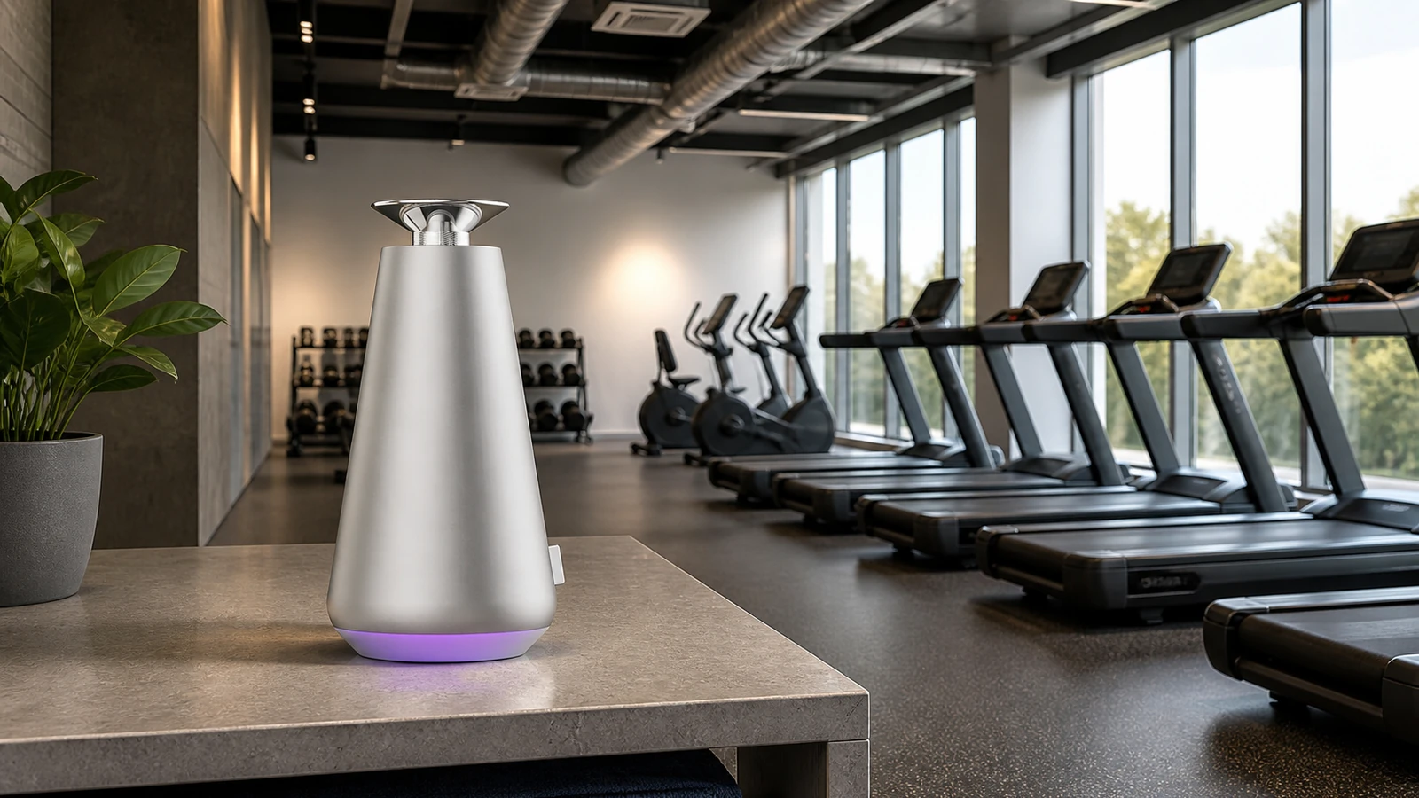 DecoPro positioned near a gym cardio zone