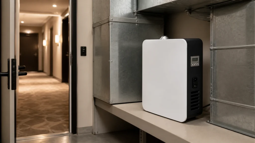 HC-5001 HVAC scent diffuser installation in a hotel mechanical service room