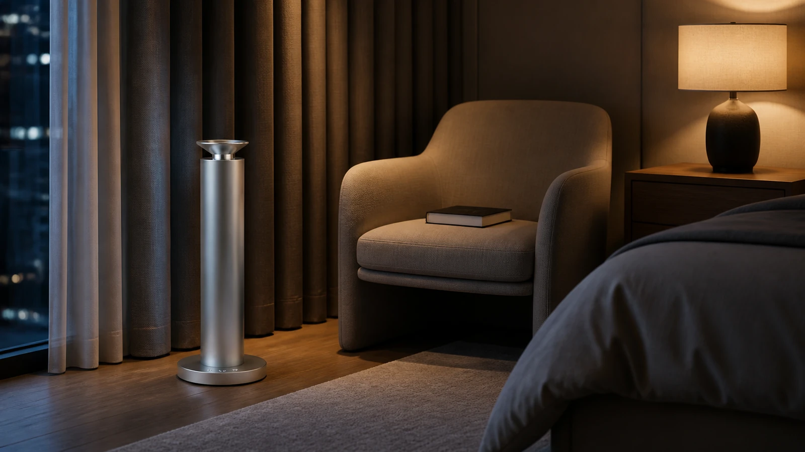 Mini scent diffuser in a quiet bedroom environment