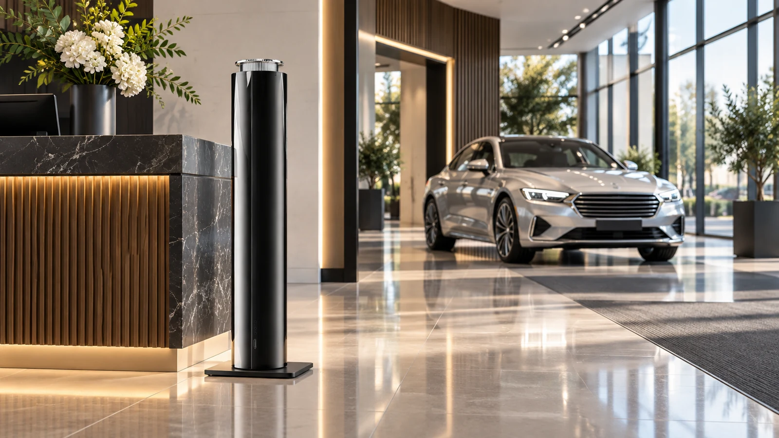 H200D diffuser placed near a car dealership welcome desk