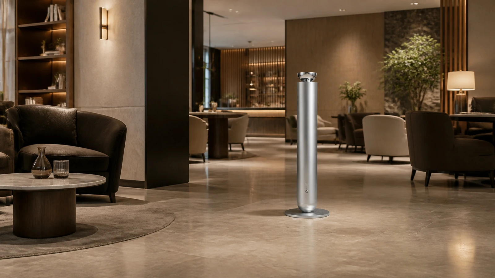SF03 freestanding scent diffuser in a premium hotel lounge