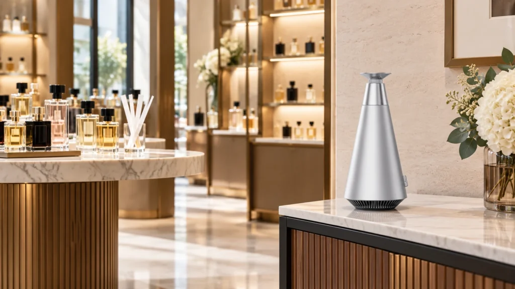 Silver DecoPlus displayed separately from a perfume-store sampling counter