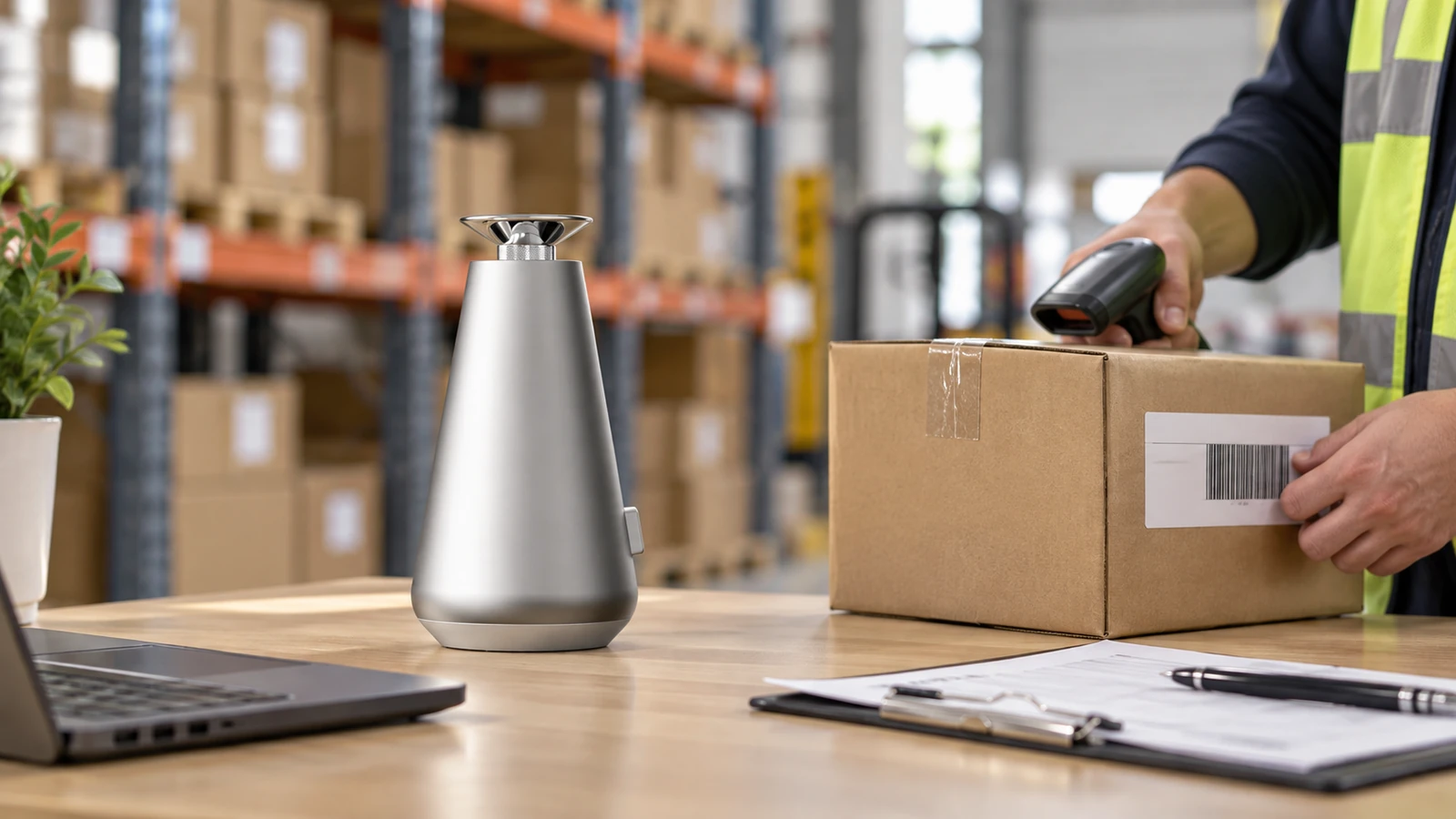 DecoPro beside a carton being checked with a scanner