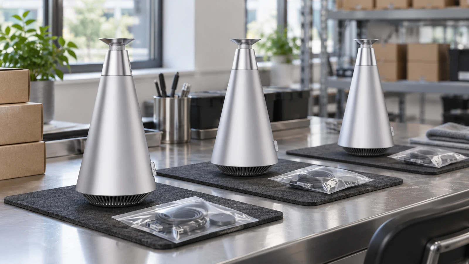 DecoPlus units staged with accessory bags before production release