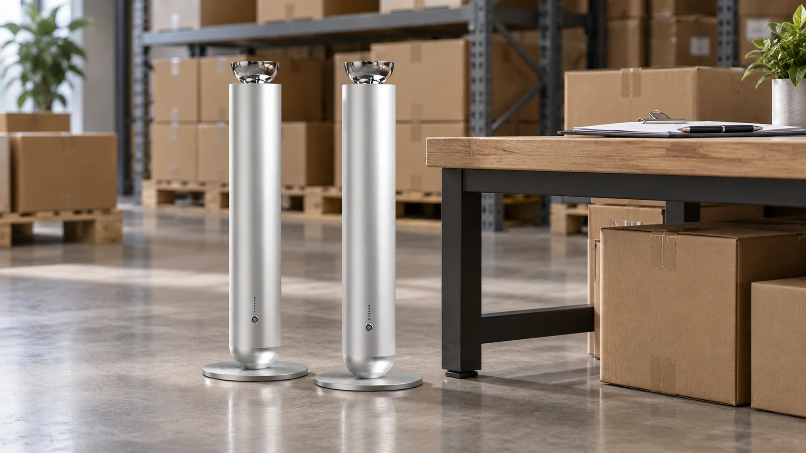 Silver SF03 units beside cartons during an inventory count