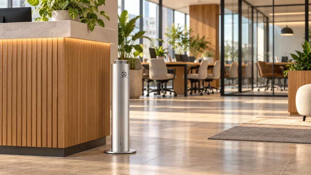 Silver H200D near a coworking reception desk and clear walkway