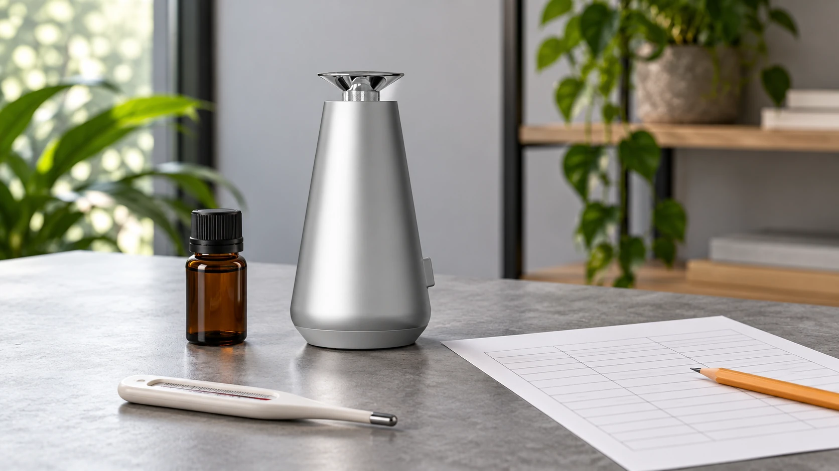 Silver DecoPro beside an unmarked liquid sample record on a clean desk