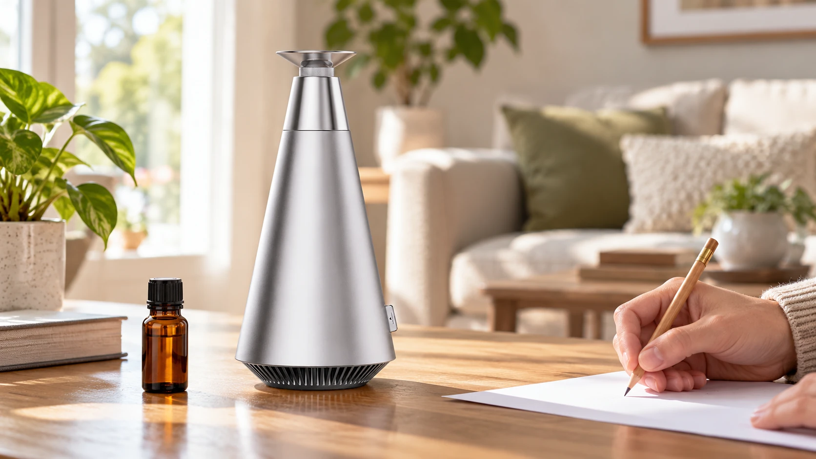 Silver DecoPlus beside a capped fragrance bottle and observation sheet