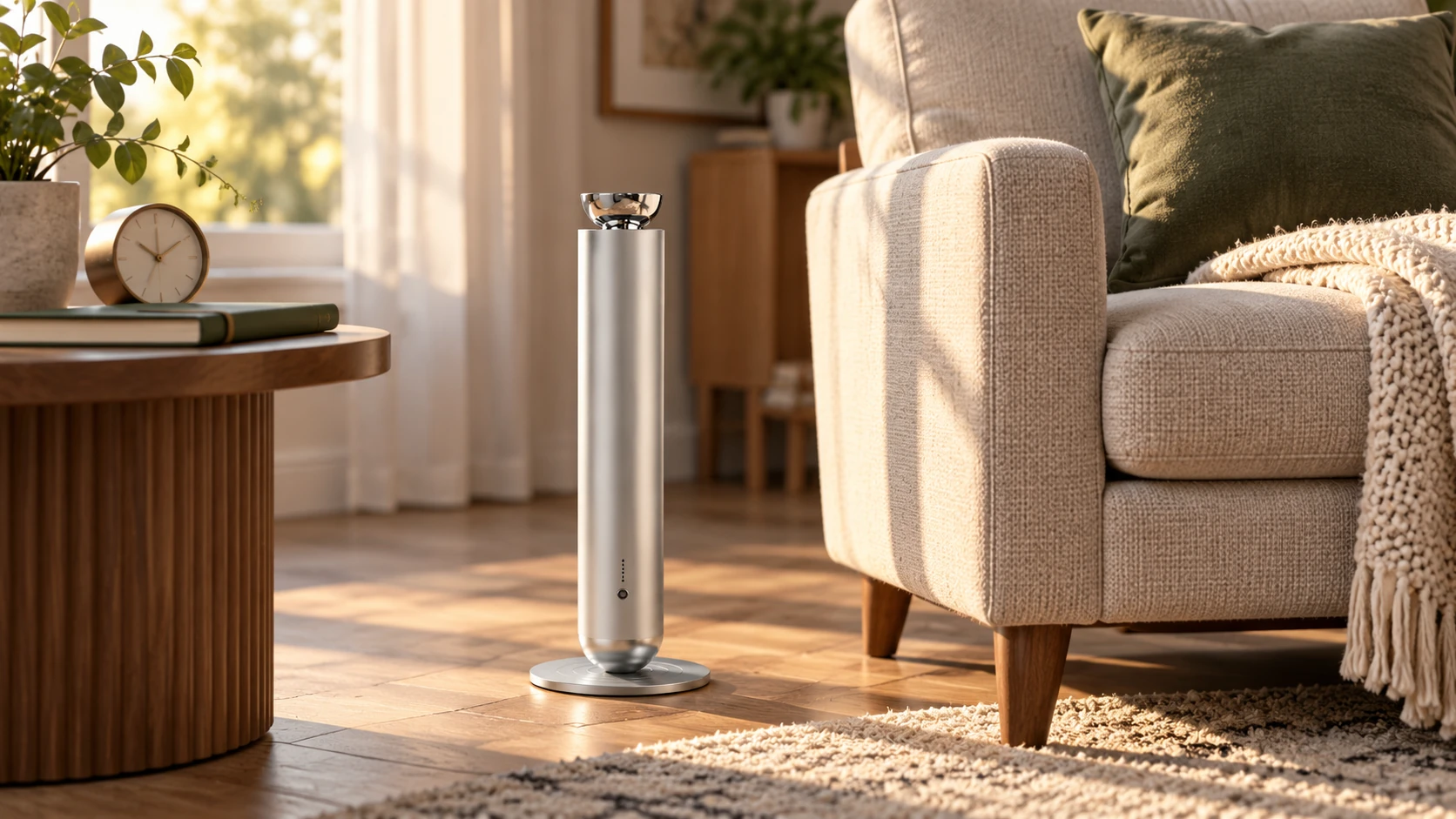 Silver SF03 on the floor beside an armchair and a clock